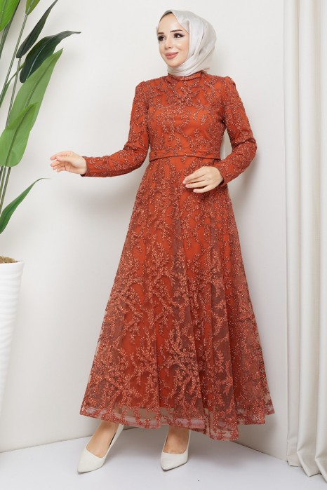 BRICK COLOR  EVENING DRESS  