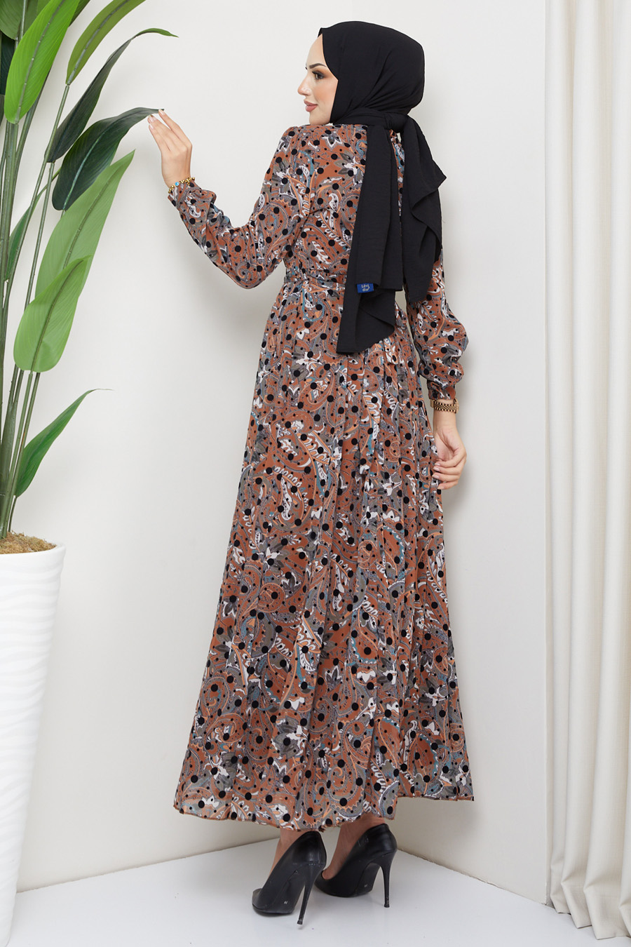 BRICK COLOR PATTERNED DRESS 