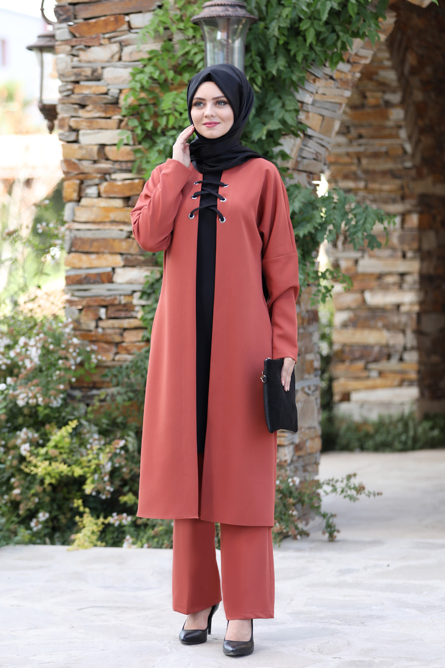 BRICK COLOR TUNIC AND PANT SUIT