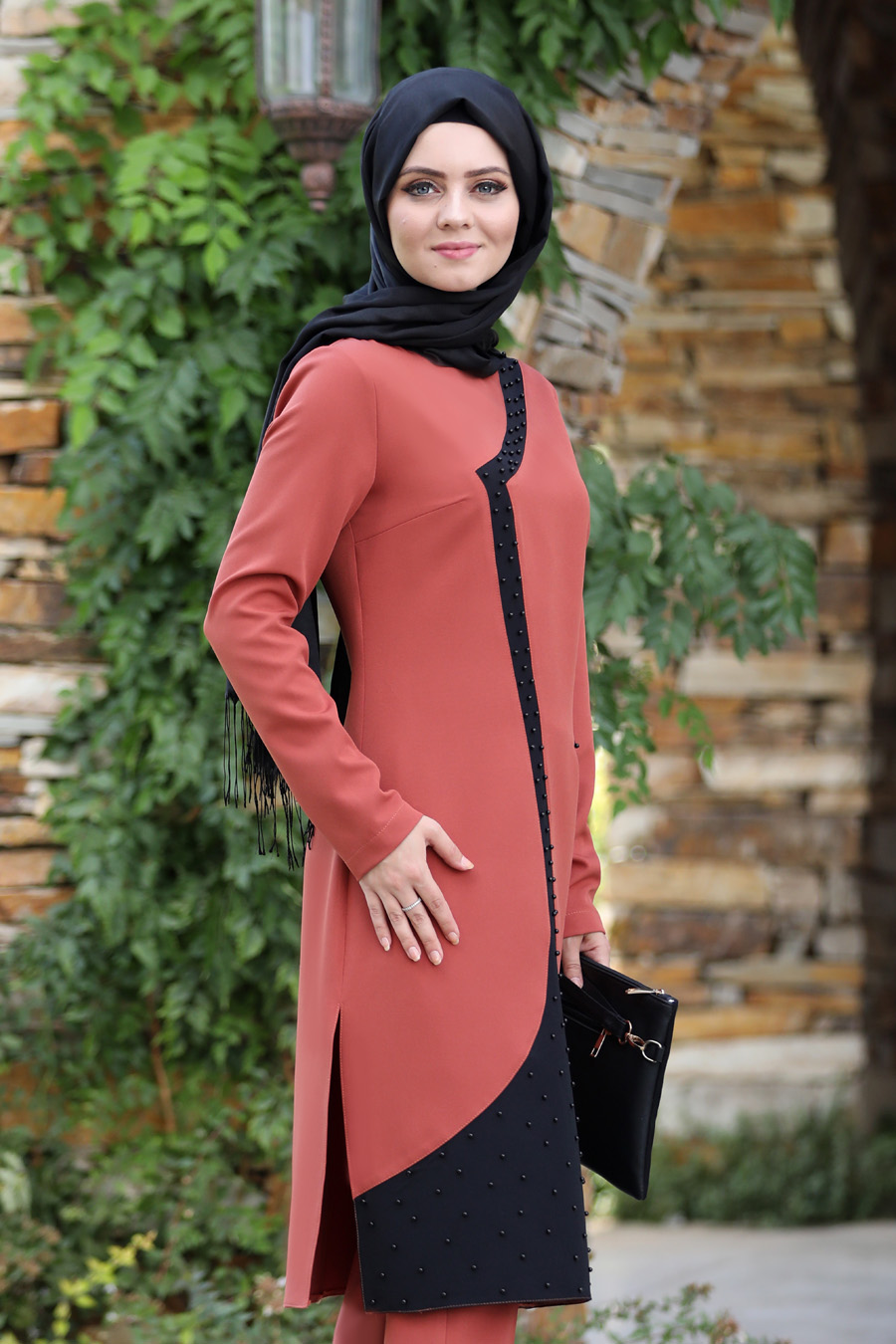 BRICK COLOR TUNIC AND PANT SUIT