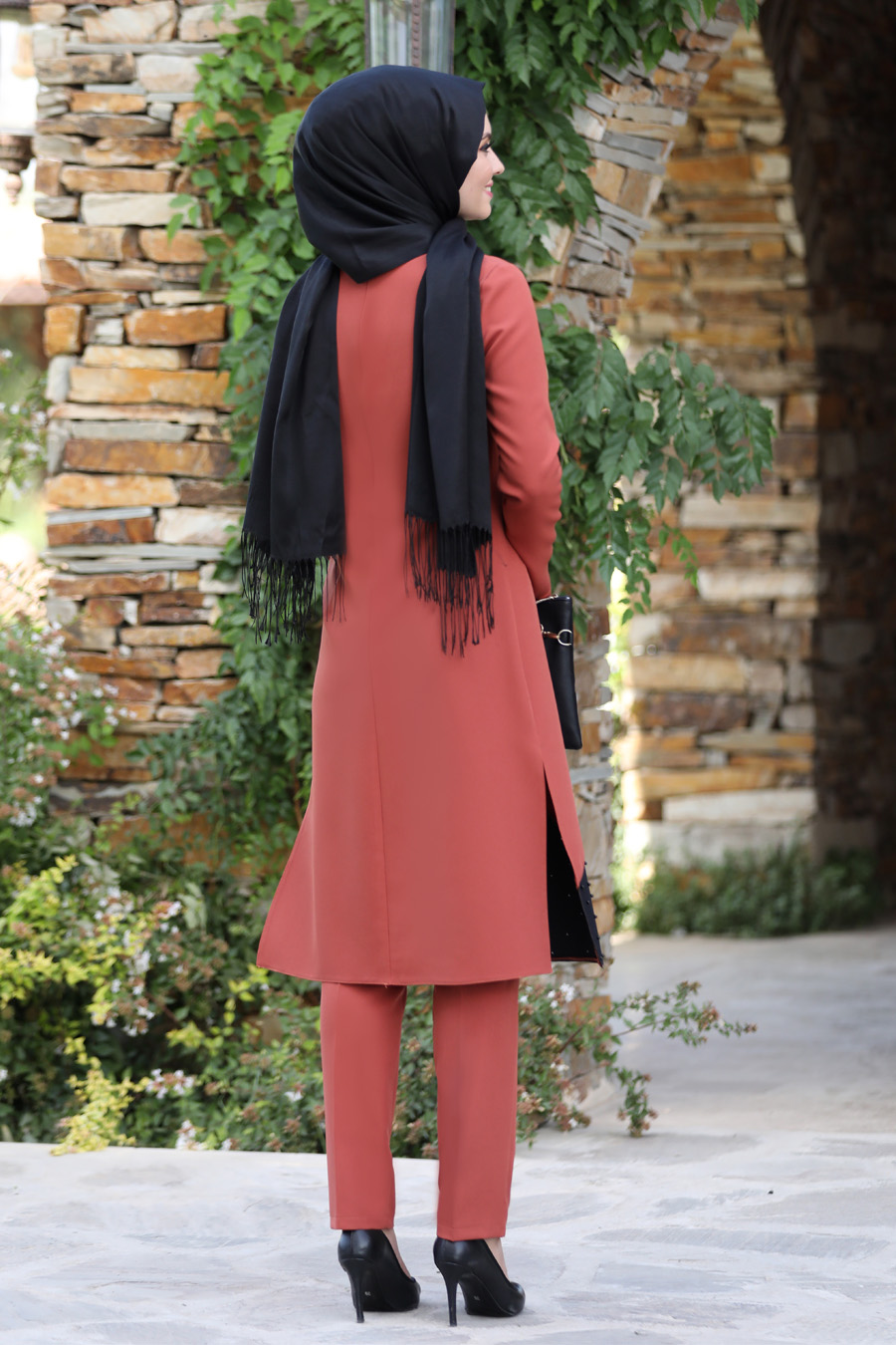BRICK COLOR TUNIC AND PANT SUIT