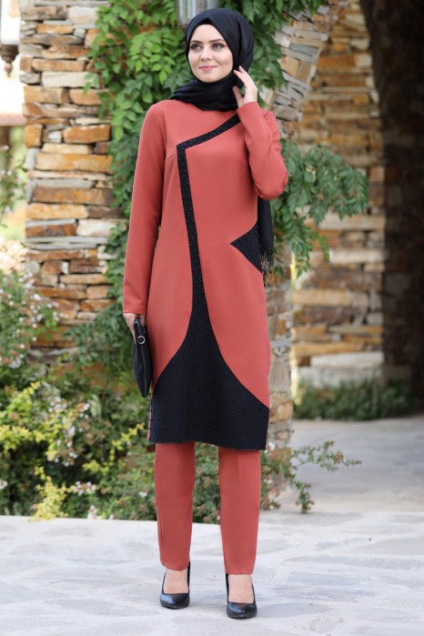 BRICK COLOR TUNIC AND PANT SUIT