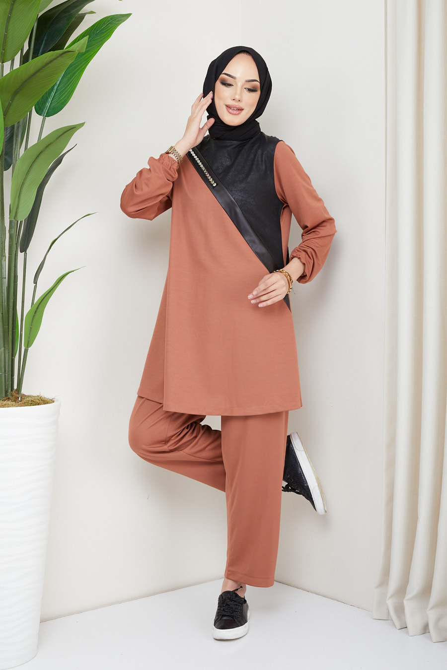 BRICK COLOR TUNIC AND PANT SUIT 