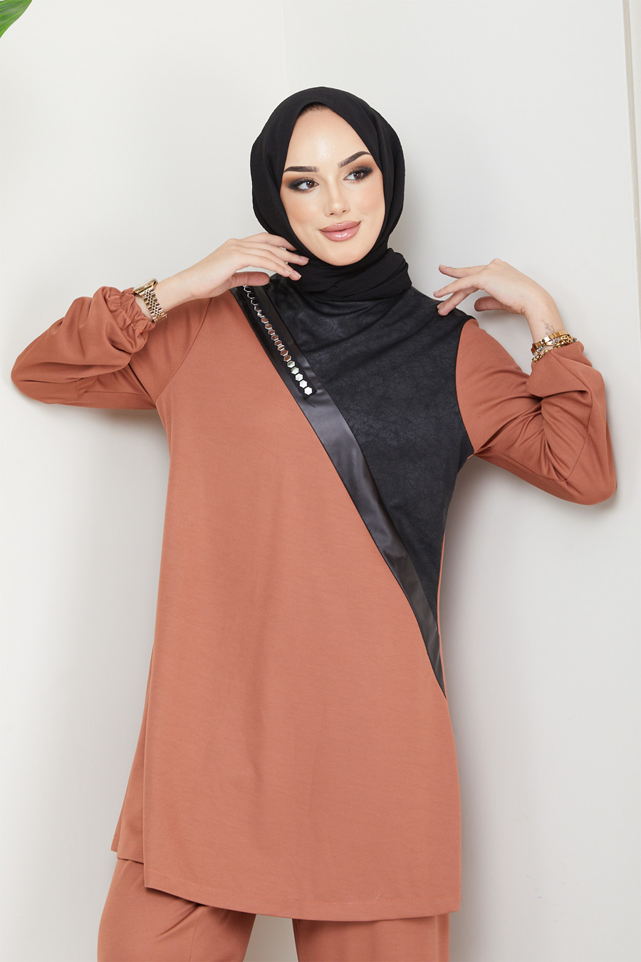 BRICK COLOR TUNIC AND PANT SUIT 