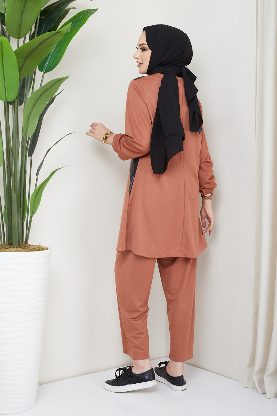 BRICK COLOR TUNIC AND PANT SUIT 