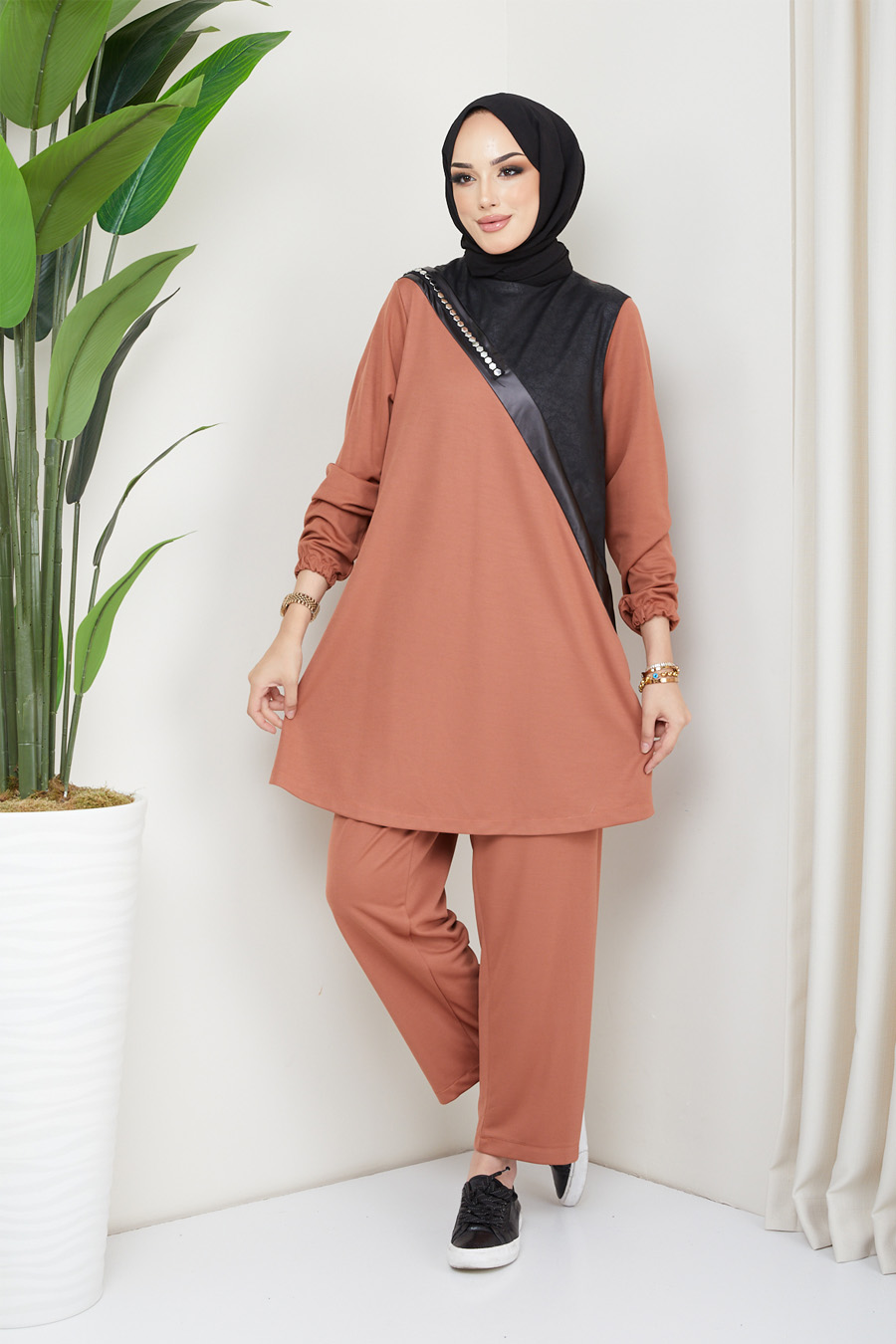BRICK COLOR TUNIC AND PANT SUIT 
