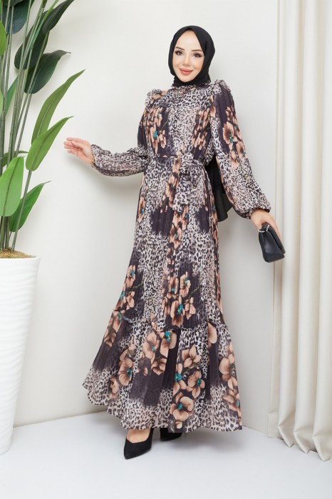 PATTERNED BROWN  DRESS