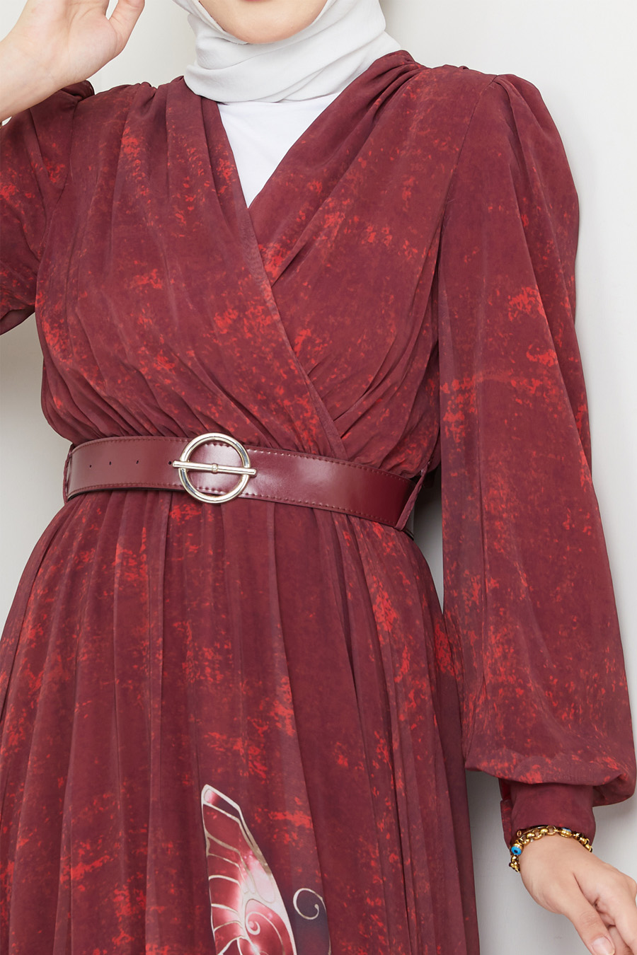 BUTTERFLY PATTERNED CLARED RED  DRESS