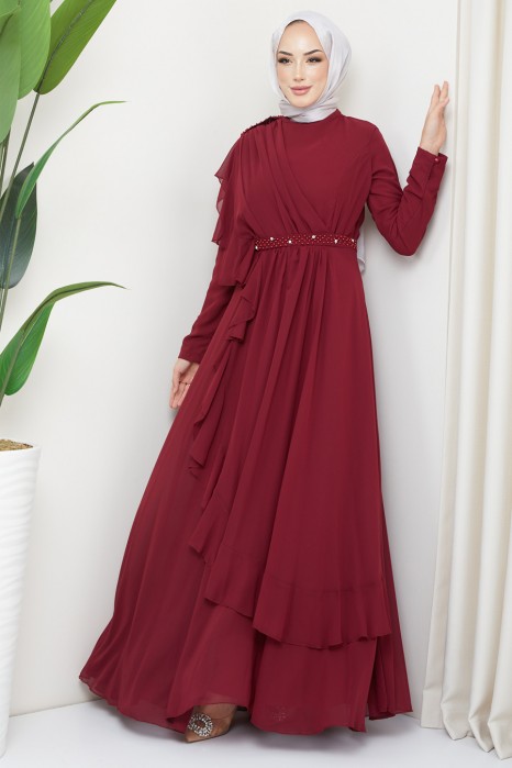CLARED RED EVENING DRESS  