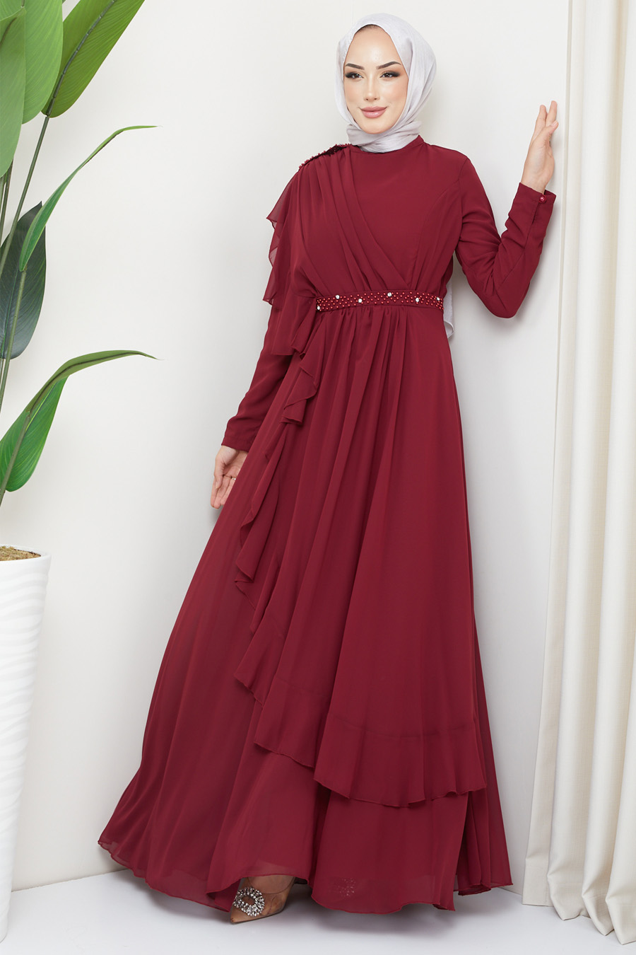 CLARED RED EVENING DRESS  