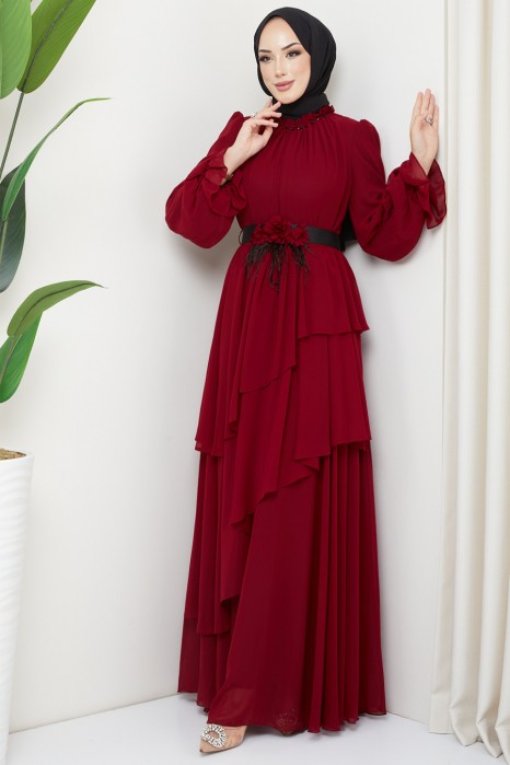 CLARED RED   EVENING DRESS  