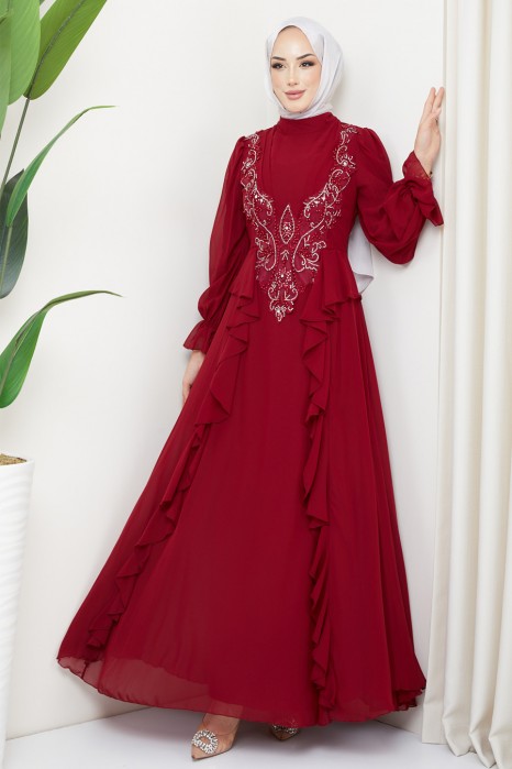 CLARED RED EVENING DRESS  