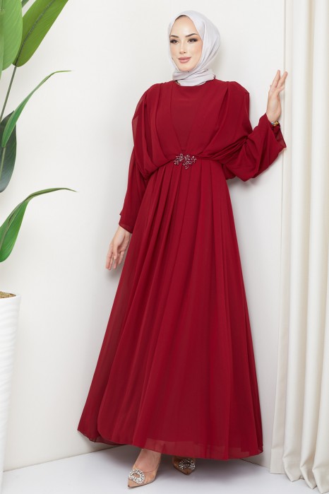 CLARED RED EVENING DRESS  
