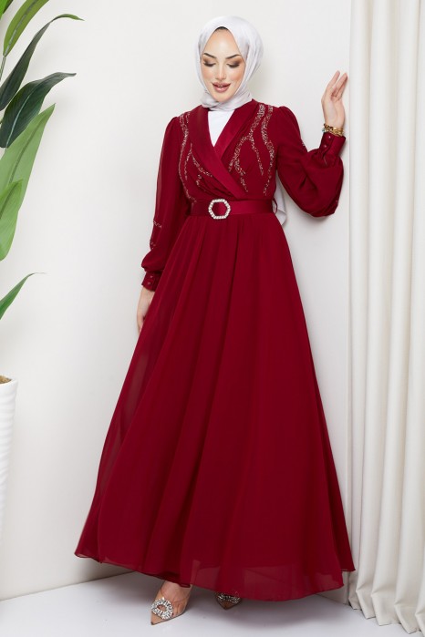 CLARED RED  EVENING DRESS  