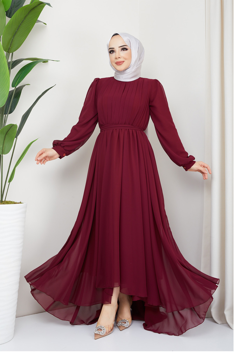 CLARET RED EVENING DRESS  