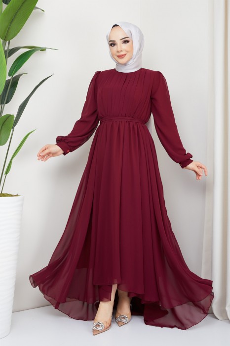 CLARET RED EVENING DRESS  