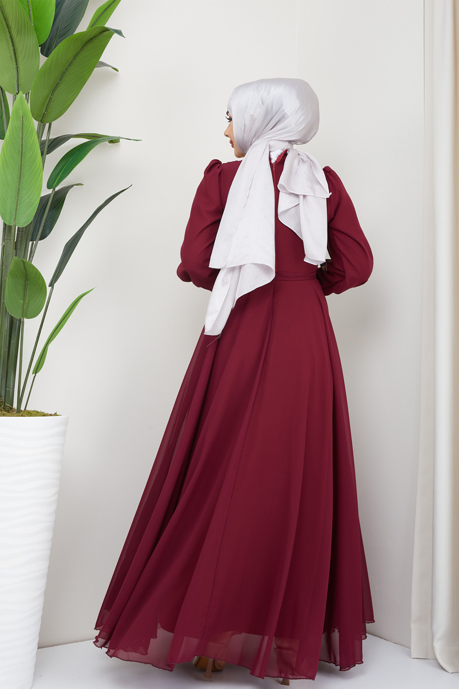 CLARET RED EVENING DRESS  
