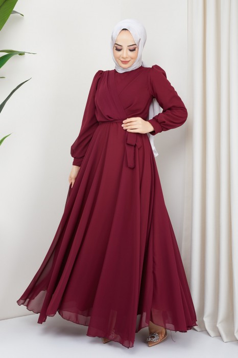 CLARET RED EVENING DRESS  