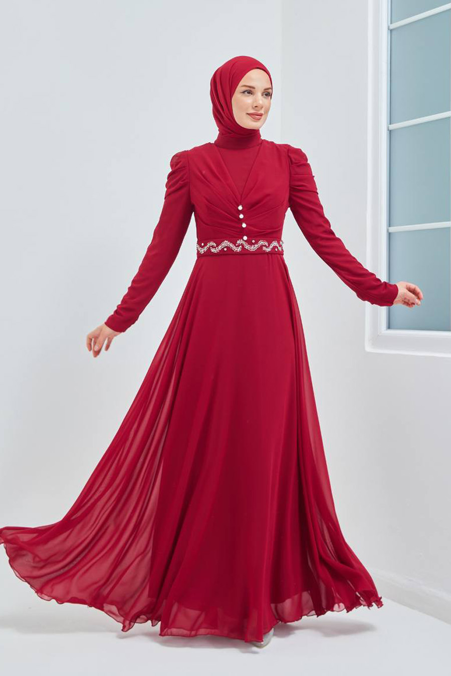 CLARED RED  EVENING DRESS  