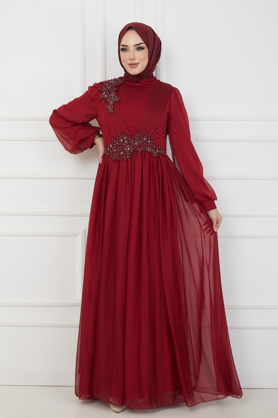 CLARET RED EVENING DRESS  