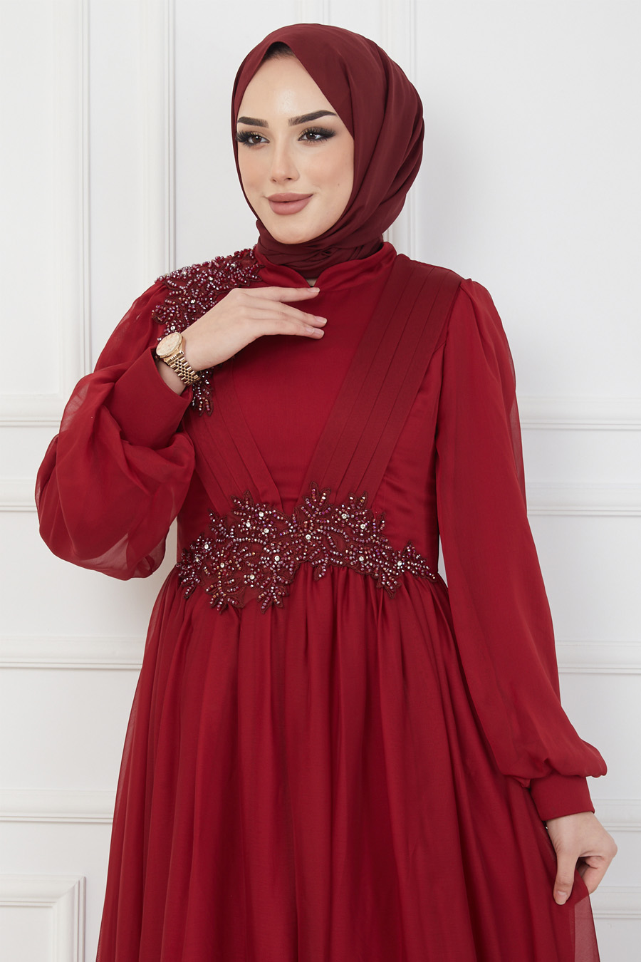 CLARET RED EVENING DRESS  