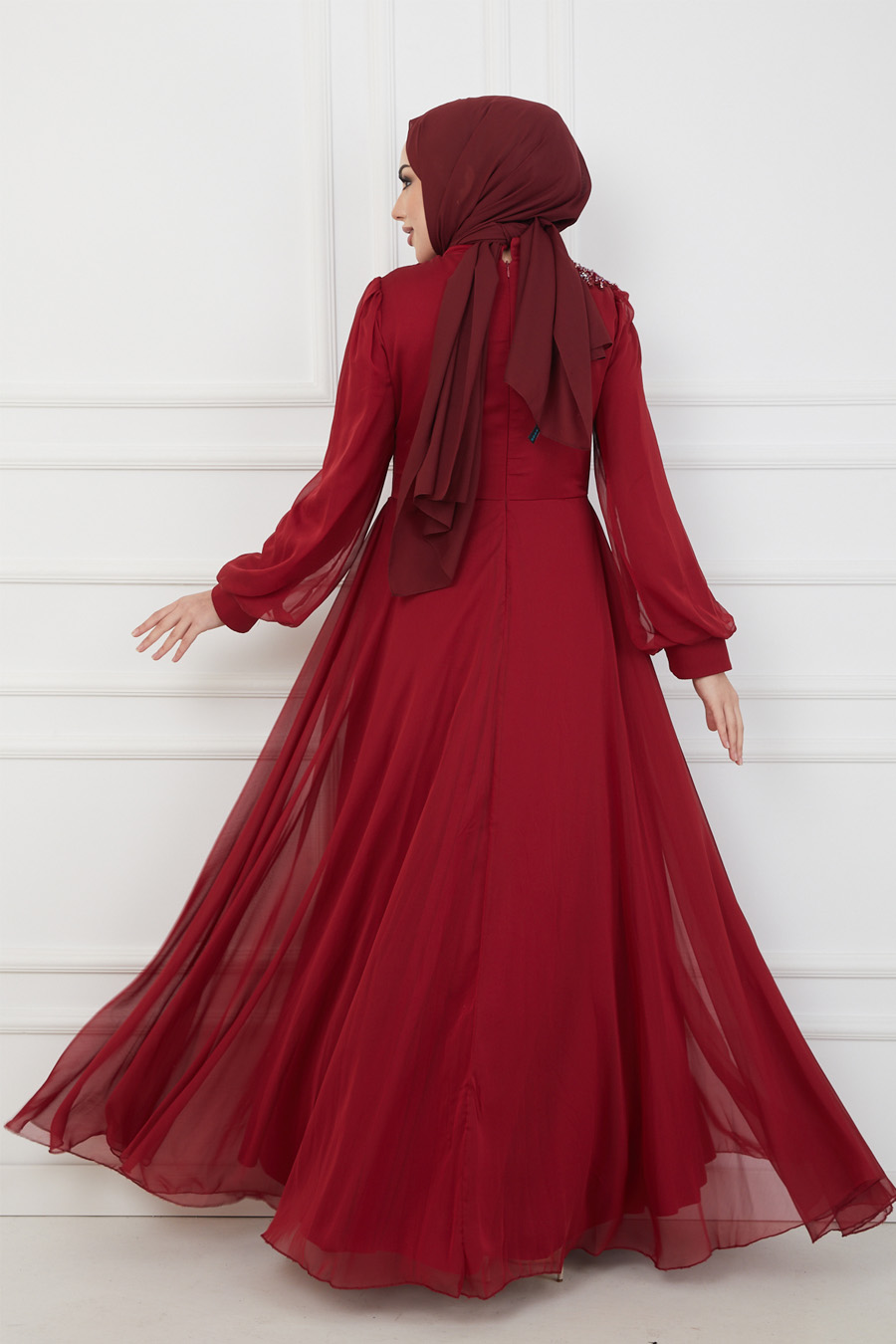 CLARET RED EVENING DRESS  
