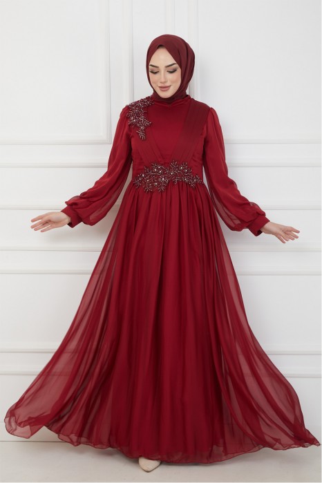 CLARET RED EVENING DRESS  