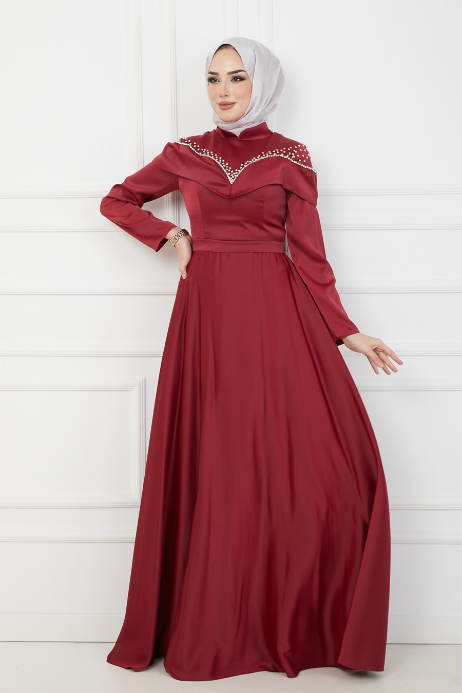 CLARET RED EVENING DRESS  