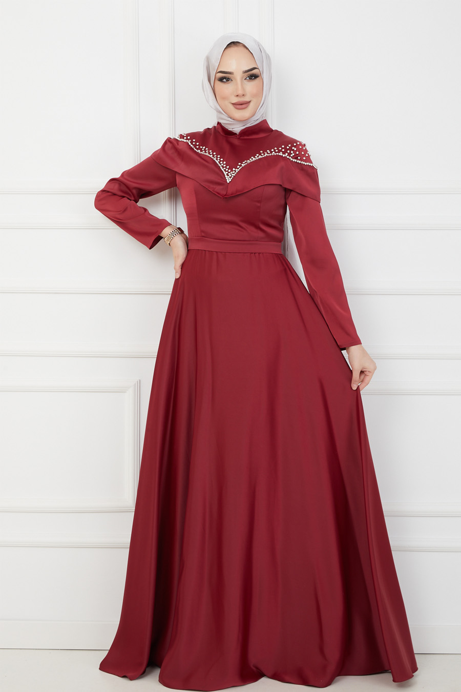CLARET RED EVENING DRESS  