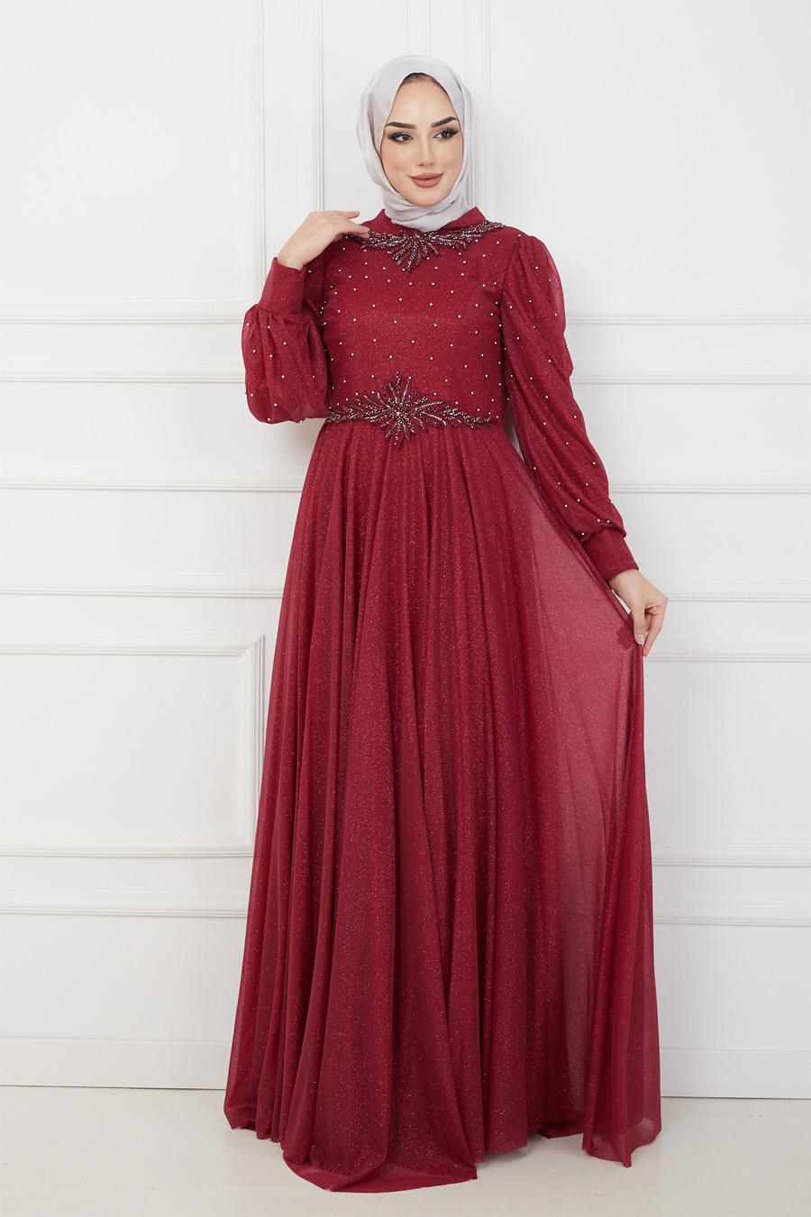 CLARET RED EVENING DRESS  