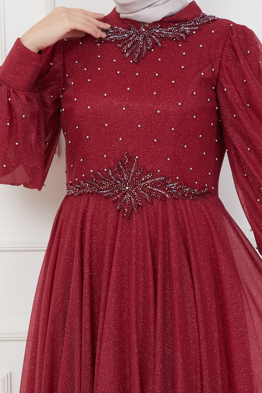 CLARET RED EVENING DRESS  
