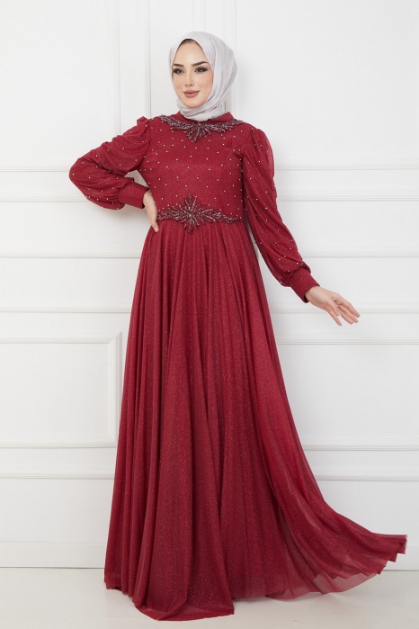 CLARET RED EVENING DRESS  