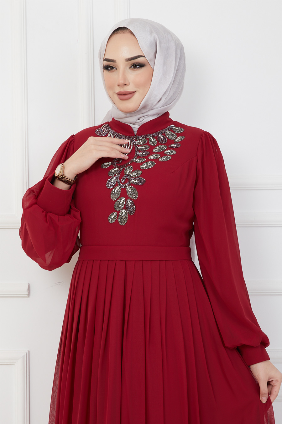 CLARET RED EVENING DRESS  