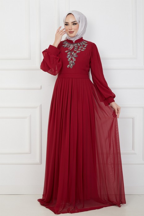 CLARET RED EVENING DRESS  