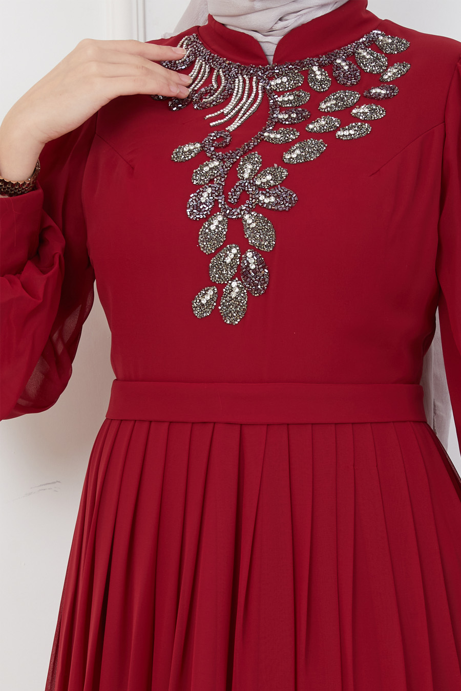 CLARET RED EVENING DRESS  