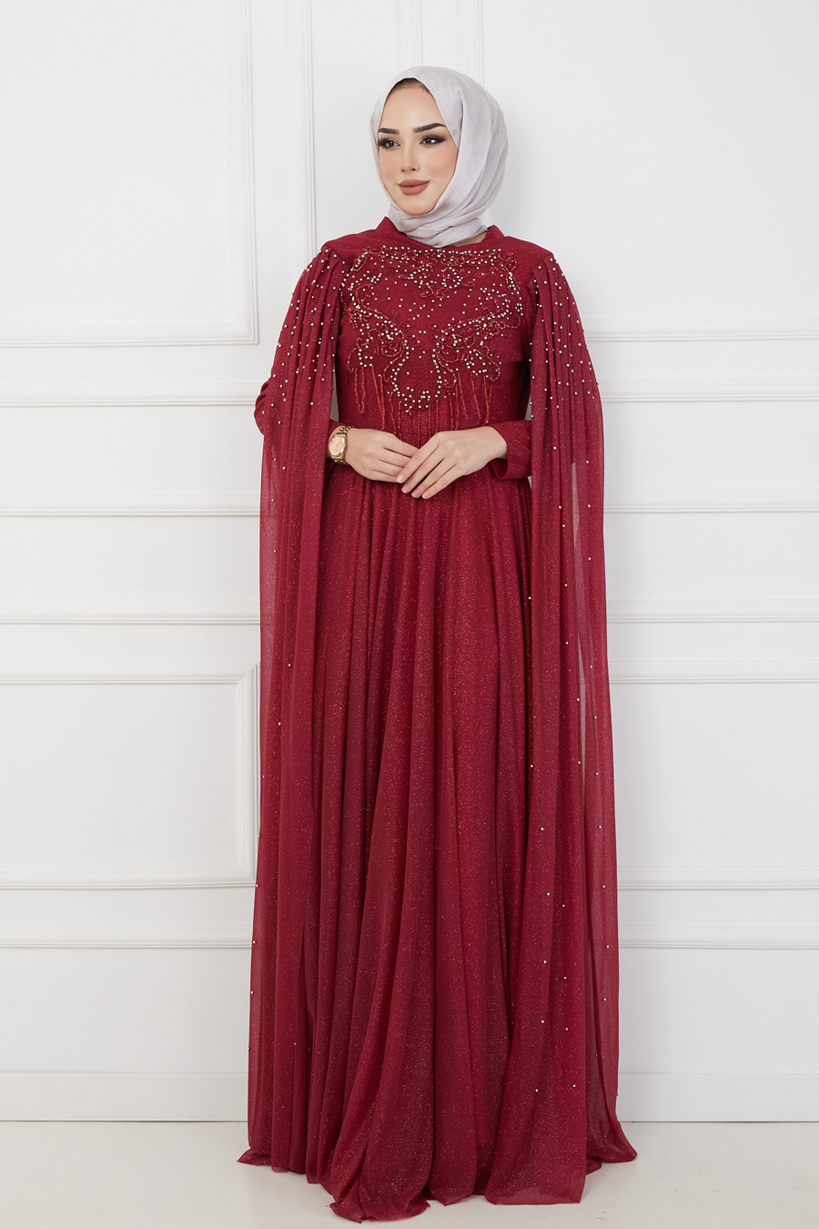 CLARET RED EVENING DRESS  