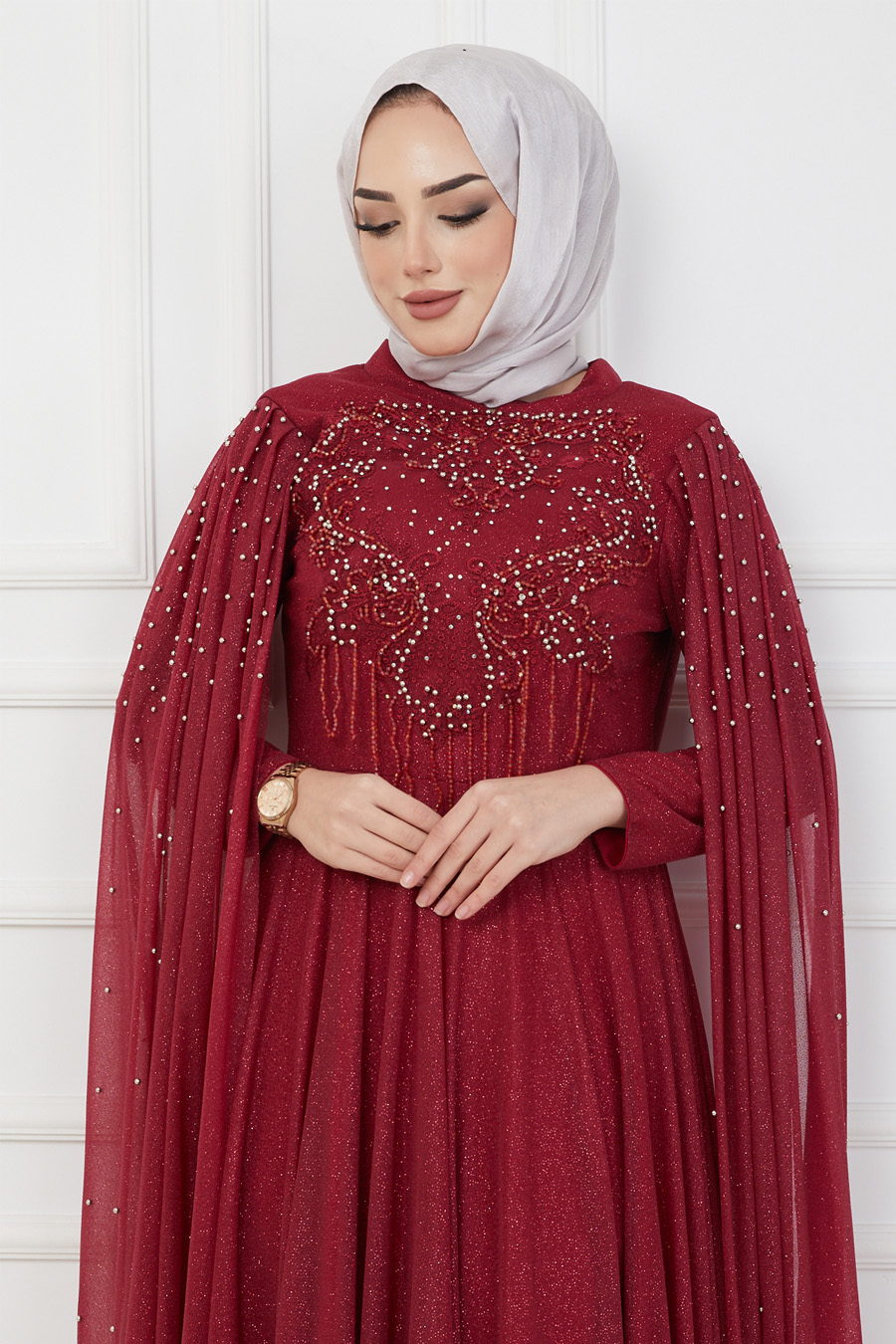 CLARET RED EVENING DRESS  