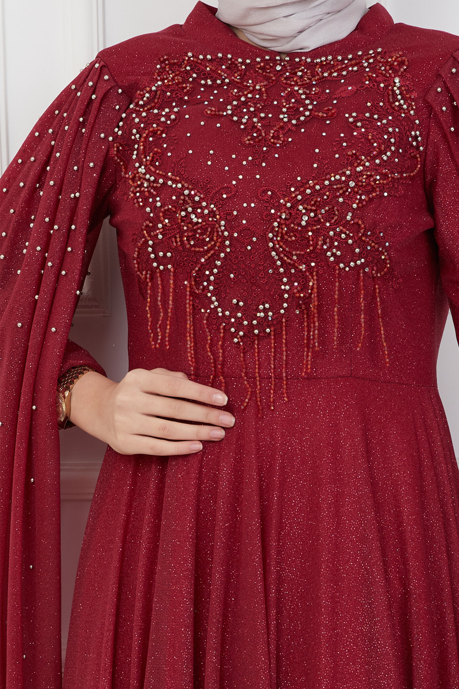 CLARET RED EVENING DRESS  