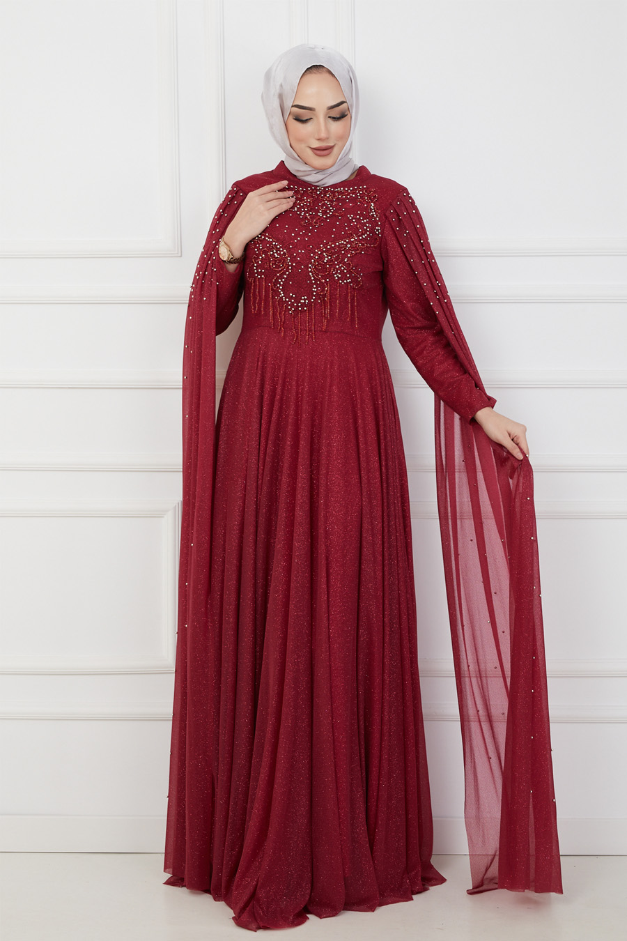 CLARET RED EVENING DRESS  