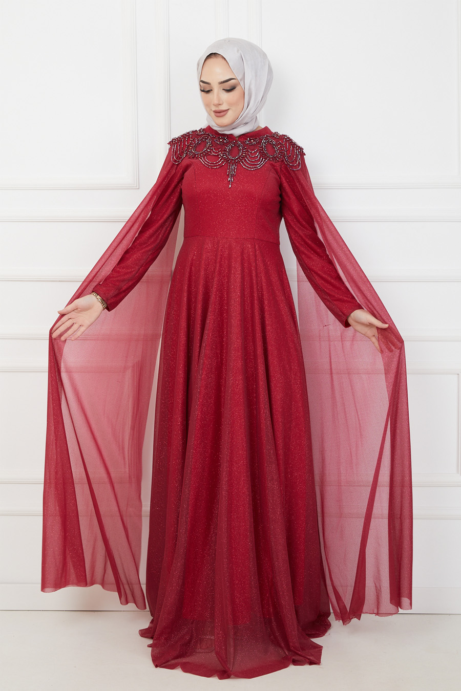 CLARET RED EVENING DRESS  
