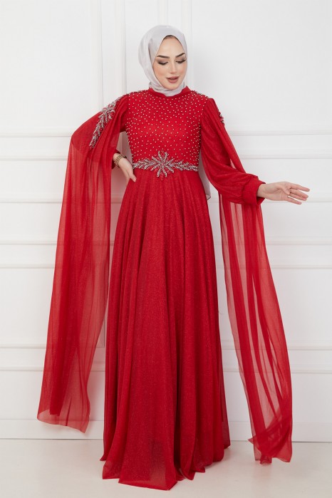 CLARET RED EVENING DRESS  