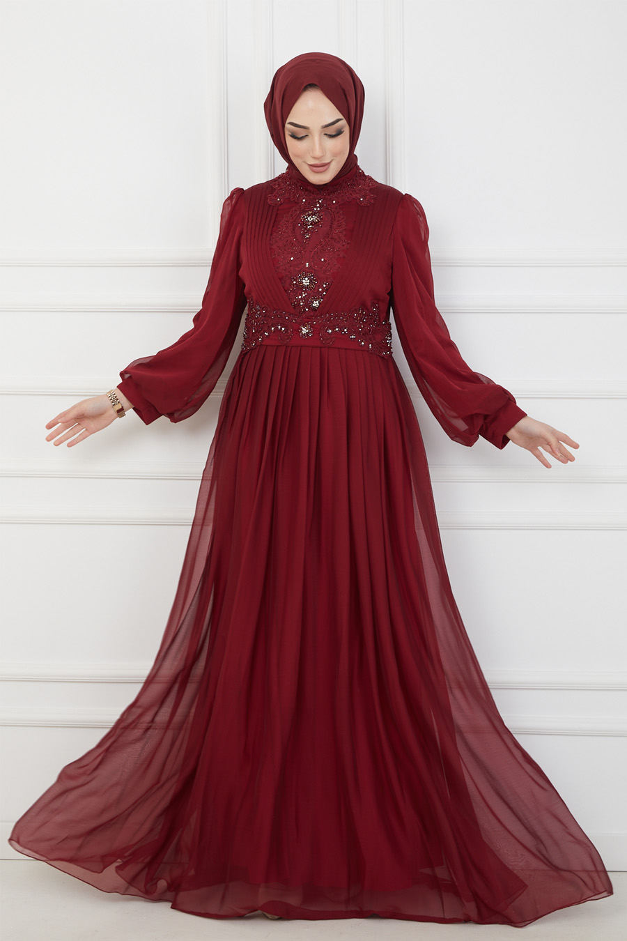 CLARET RED EVENING DRESS  
