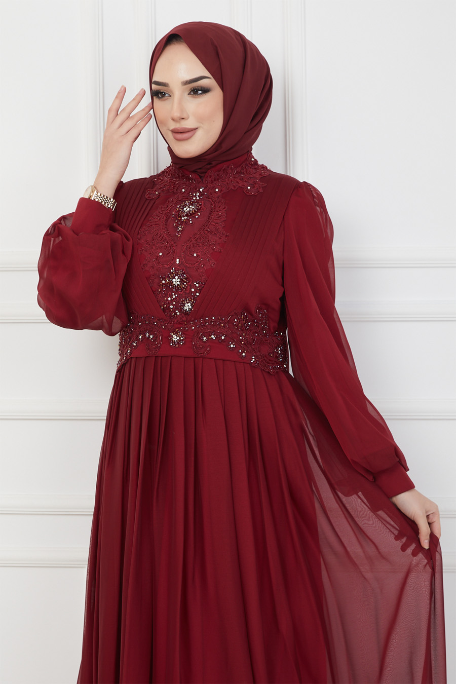 CLARET RED EVENING DRESS  
