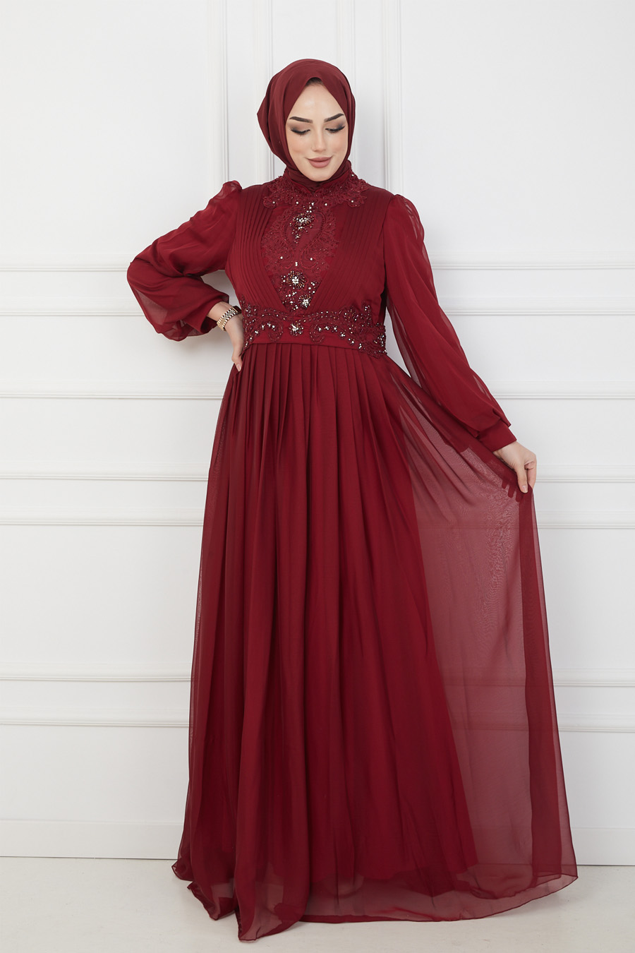 CLARET RED EVENING DRESS  