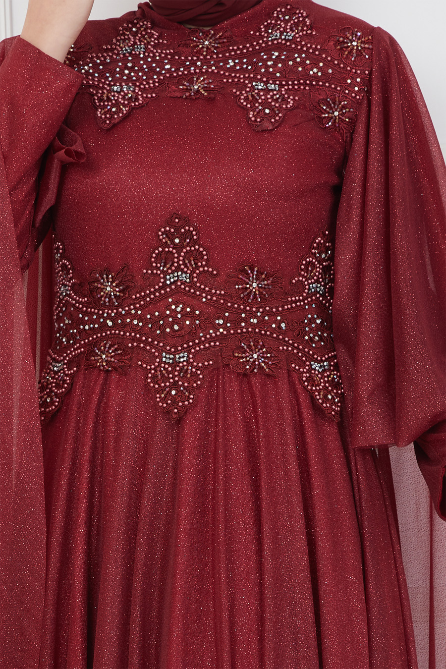 CLARET RED EVENING DRESS  
