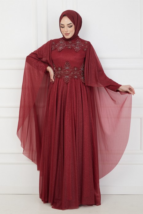 CLARET RED EVENING DRESS  