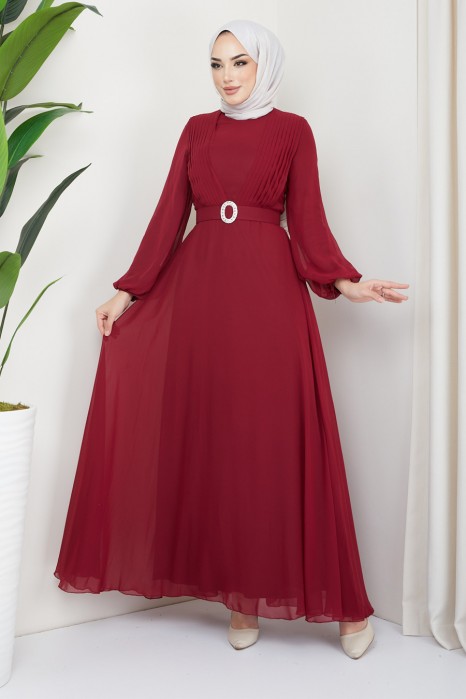 CLARET RED EVENİNG DRESS