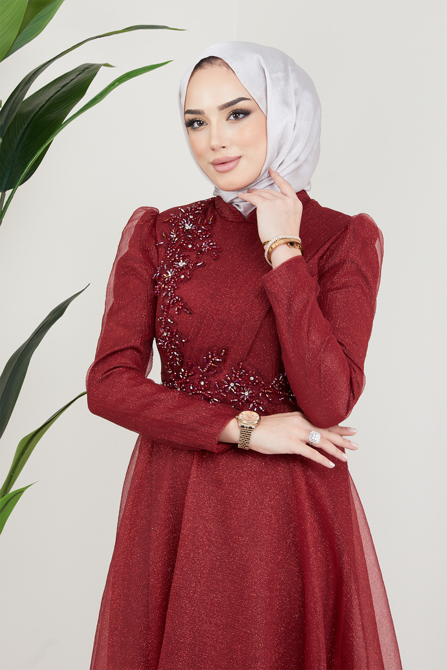 CLARET RED EVENING DRESS  