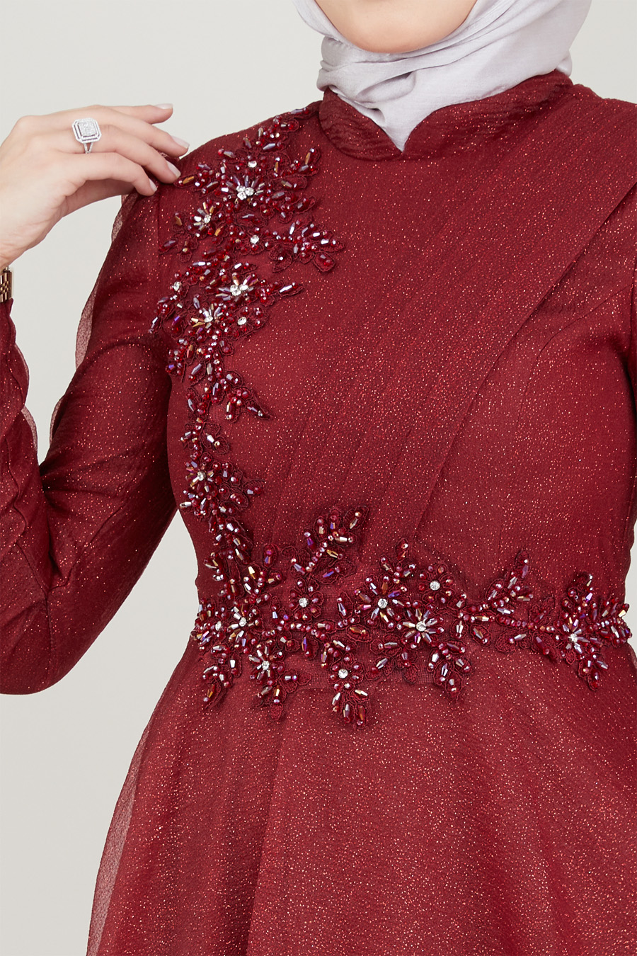 CLARET RED EVENING DRESS  