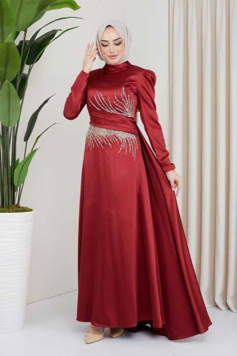 CLARET RED EVENING DRESS  